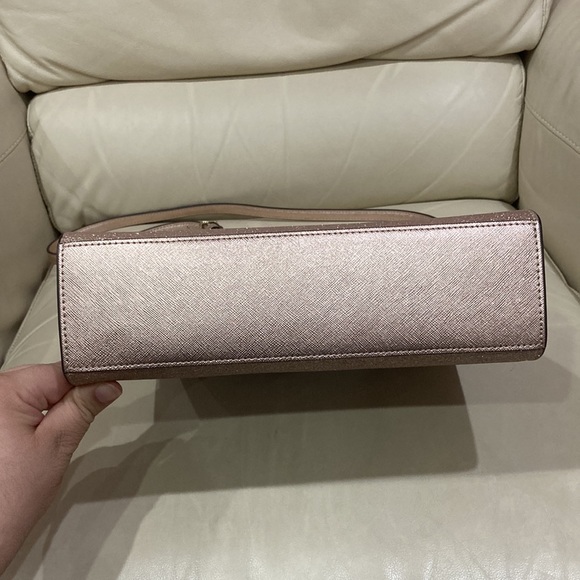 Kate Spade Rose Gold Tinsel Glitter Fabric Sparkle Satchel Purse Bag - Picture 11 of 14